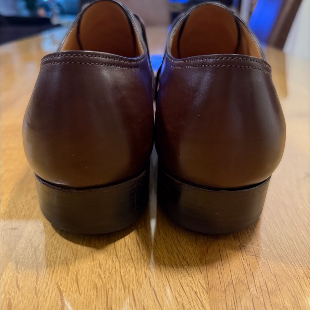 John Lobb~Men's Brown Leather Cap-Toe Oxford Shoes - Picture 4 of 8